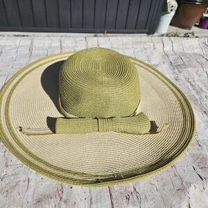 Karen KEITH Green STRAW wide Rim Straw‎ Hat Medium Boho